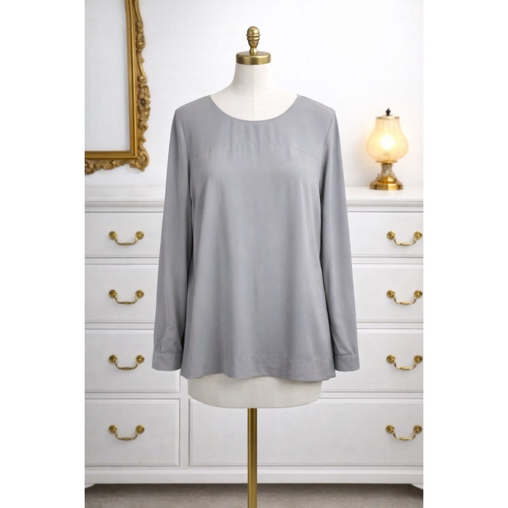 Lands End Outfitters Top‎ Collarless Blouse 18 Gray Zipper Back Office Casual